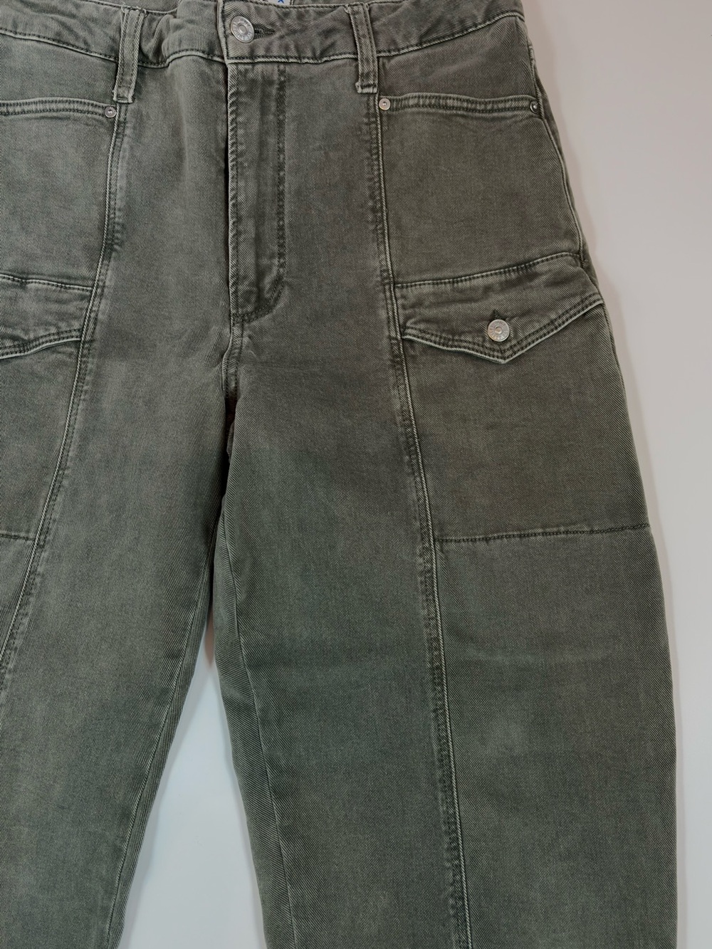PAIGE Alexis Utility Barrel Leg Jeans Olive Green High Rise Crop Women’s 29 - Picture 6 of 14